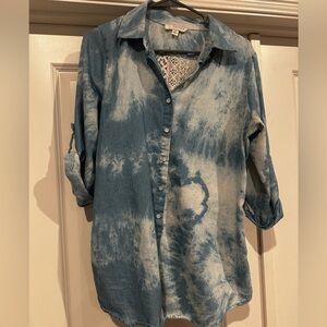 Kenar Blue Tie-Dye Women's Top with lace back